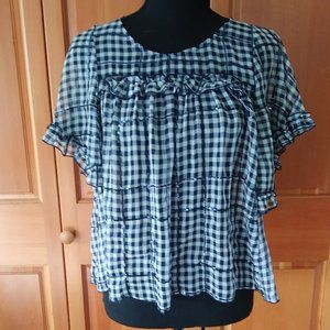 Zara Basic Z1975 Denim navy gingham sequin top S